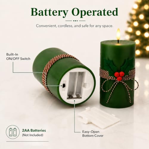 Image of Real Wax Flameless Candles 4 inch 5 inch 6 inch Set of 3 Indoor Outdoor Pillars Battery Operated Flickering Candles 3D Wick with Remote and Timer for Christmas Advent