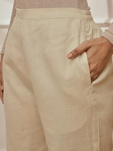 Image of VASTRAMAY Women's Cotton Linen Straight Yoga Pants with Adjustable Buttons