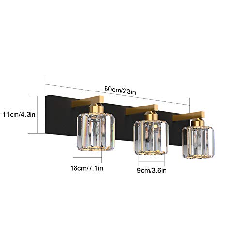 Image of Aipsun Crystal Vanity Light Black Bathroom Vanity Lighting Fixtures 3 Lights Modern Vanity Light for Bathroom (Exclude Bulb)