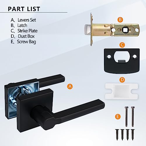 Image of NEWBANG (2Pack) Hall /Closet Lever Handle Lock in Aged Matt Black- Door Lock Handle in Matt Black for Passage Door,HD1601-DB-PS-2P