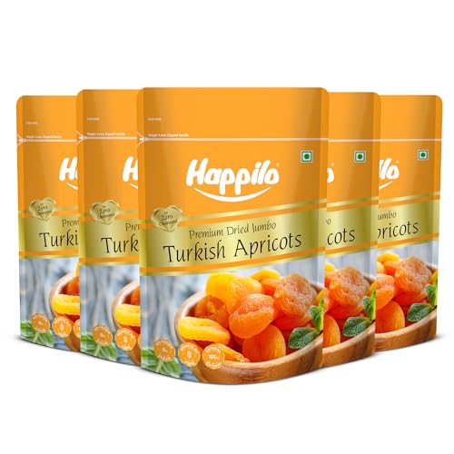 Image of Happilo Dried Premium Turkish Apricot 200g|Healthy Snacks, Dry Fruits|Exotics Apricots Dry Fruits, Seedless Apricots, Jardalu | Naturally Source (Pack of 5)
