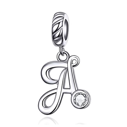 LaMenars Letras Colgantes de Alfabeto A-Z Abalorios Charms Originales Plata de Ley 925 con Circonita Cúbica para Pandora & Europeo Pulseras Brazaletes Collares para Mujer (Letter A)