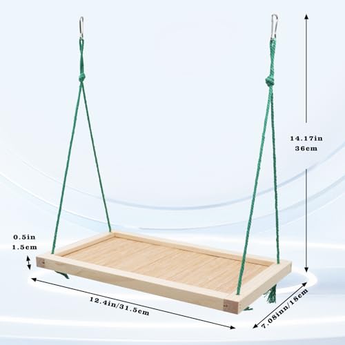 Image of Bird Swing Toys, Natural Wood + Bamboo Small Animals Hammock, Parrot Perch Stand, Cage Accessories for Small and Medium Birds Parrots Parakeets Cockatiels Budgie Hamster