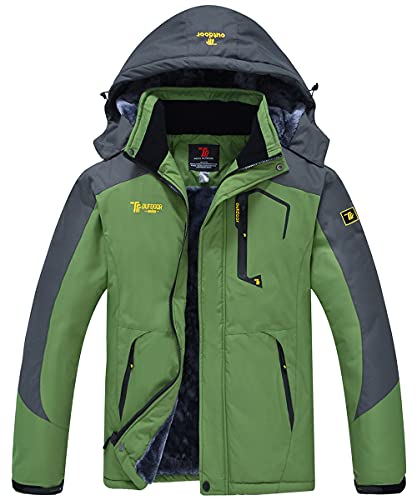 donhobo Herren Schneejacke Winddicht wasserdichte Skijacken Winter Fleecejacken mit Kapuzen Regenmantel Outdoor Wanderjacke(Grün,M)