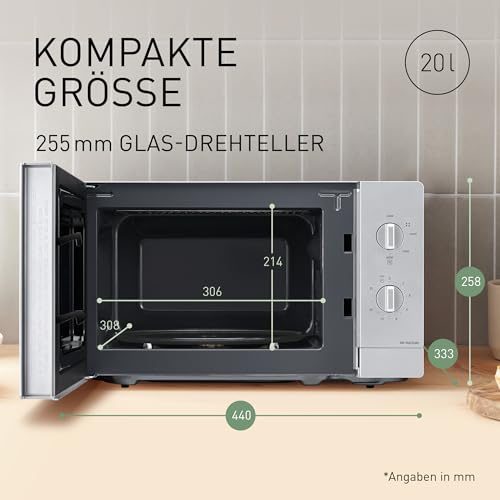 Panasonic NN-SM23QMEPG 20L Solo-Mikrowelle mit Glasschale, 800 W, Auftaueinstellung, 5 Leistungsstufen, Drehregler, kompaktes Design, Timer, Silber – Bild 4