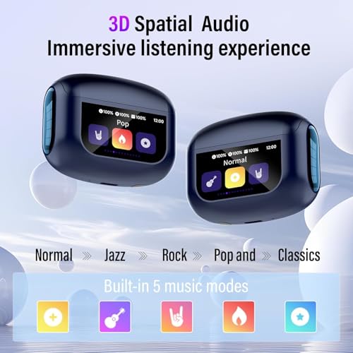 Image of Wireless Earbuds, Bluetooth 5.4 Headphones with Multifunctional Touch Screen, 48H Bass Stereo Ear Buds with ANC /ENC Noise Cancelling /Transparency Mode, IPX7 Earphones with 5 EQ Modes, Dark Blue