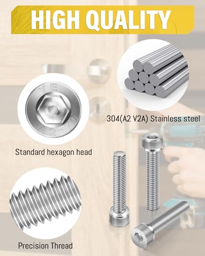 M4*20mm Zylinderschrauben mit Innensechskant 50 Stück,Caianwin DIN 912 Edelstahl（A2 V2A）Schrauben für Industriemaschinen,Kraftfahrzeuge,Bauwesen