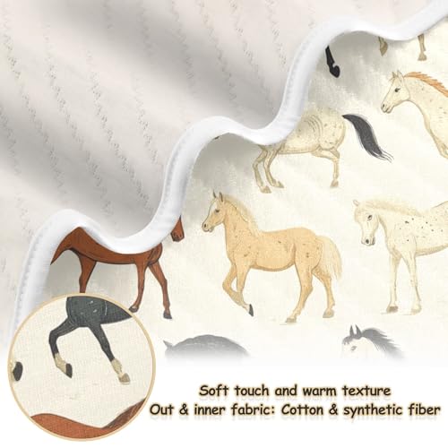 Image of Vintage Horse Baby Blankets Soft Warm Crib Stroller Blanket for Toddler Newborn Girl Boy 30x40in