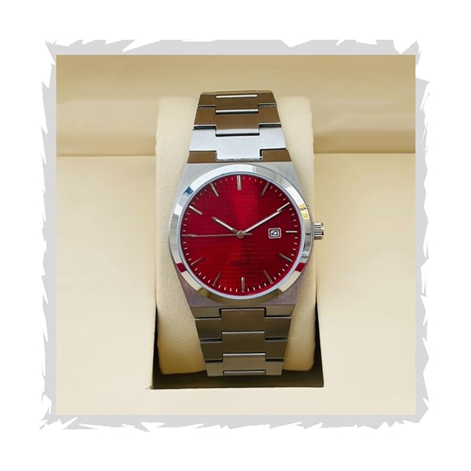 STYLEDOSE Analog Date Functioning Display Silver Stainless Steel Chain Wrist Watch for Men (RED) (B0DD79184C) Amazon Price History, Amazon Price Tracker