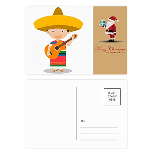 Cartes postales Mexique Noël motif chapeau guitare pour cadeaux | 20 pcs
