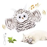 Kimee Interactive Cat Toy Rechargeable Automatic Chirping Owl Kitten Toy with Catnip, Auto Beating Wings Flying Bird Cat Toys for Indoor Cats to Play Alone, Never Boredom
