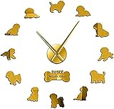 Reloj de pared de 12 pulgadas Bichon Frise Perro Raza Tamaño Acrílico ajustable Simple Diy Reloj de pared Cachorro Perrito Silueta Arte de la pared Decoración Reloj Amante de los perros Reloj de regal