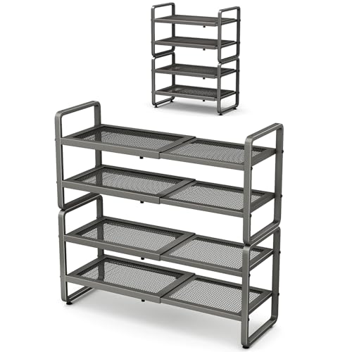 Image of SNTD Shoe Rack - Expandable Shoe Organizer for Closet, Adjustable Metal Shoe Shelf Storage, Stackable Long Shoe Stand Holder for Garage, Entryway, Door Entrance (Grey, 4-Tier)