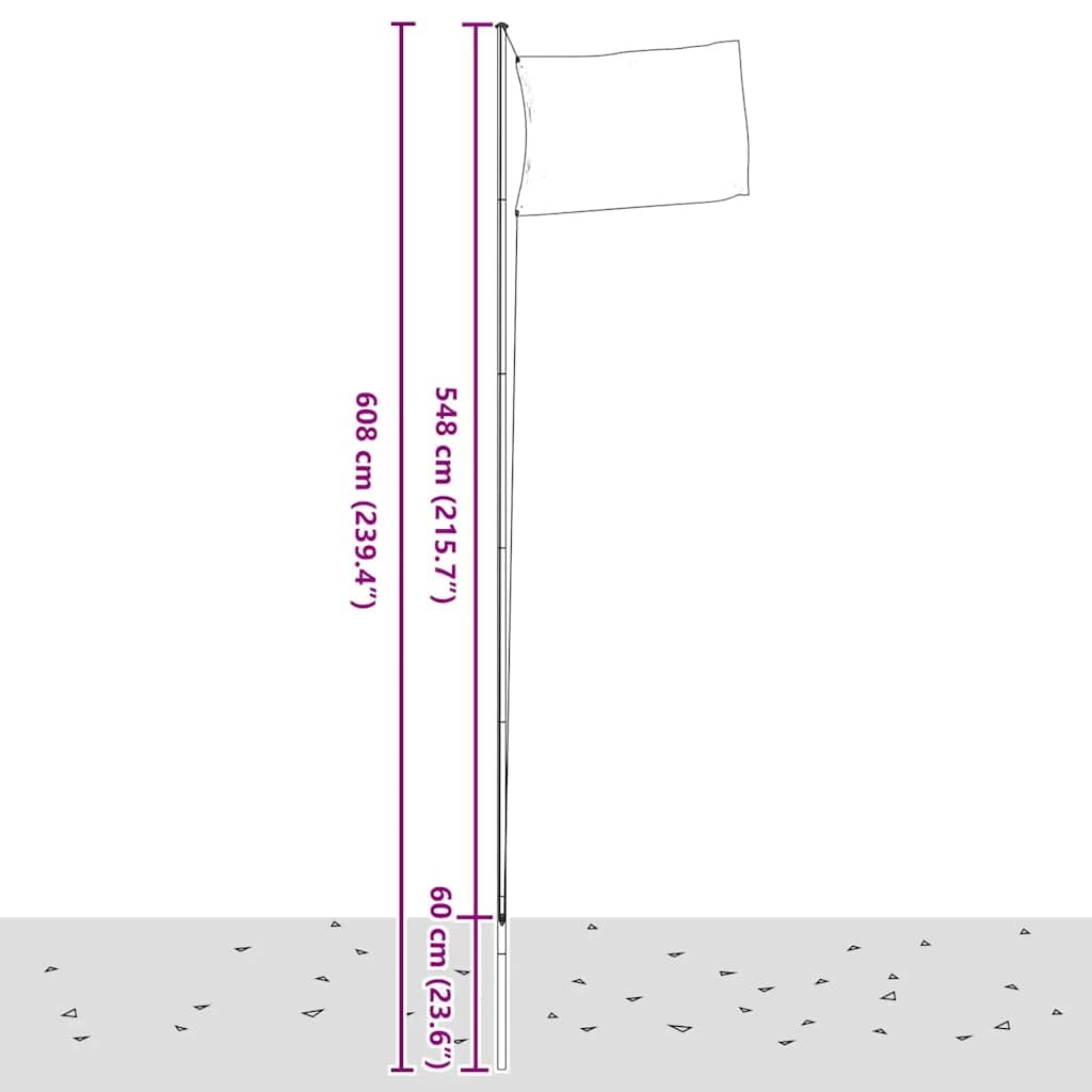 Flagge Dänemarks mit Mast 6,08 m Aluminium wetterfestes Fahnen-Set für Garten Balkon Terrasse mit Halterung, Ösen, Karabiner, Seil und Bodenhülse ideal für Party Festival Feier