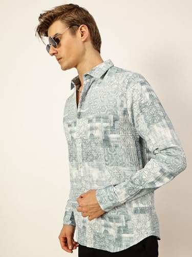 Image of Thomas Scott Mens Slim Fit Full Sleeves Printed Casual Shirt