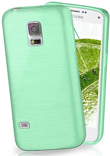 moex Stylische Brushed Aluminium-Optik & starker Grip | Ultra dünne Silikonhülle passend für Samsung Galaxy S5 Mini in Mint