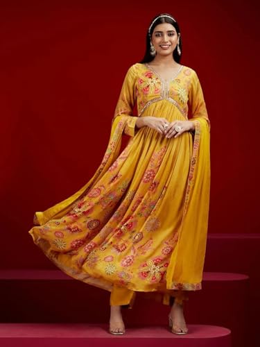 Image of KD Georgette Women's Anarkali Floral Printed Kurta Pant Set with Dupatta Kurta Kurti for Women
