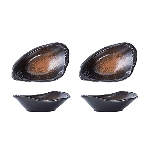 Ciotole per Immersione, Ciotole per Salsa, Ciotole per contorni in Porcellana a Forma di Conchiglia Ovale, Piatti per condimenti, Piatti per Salsa di soia (Nero + Marrone)