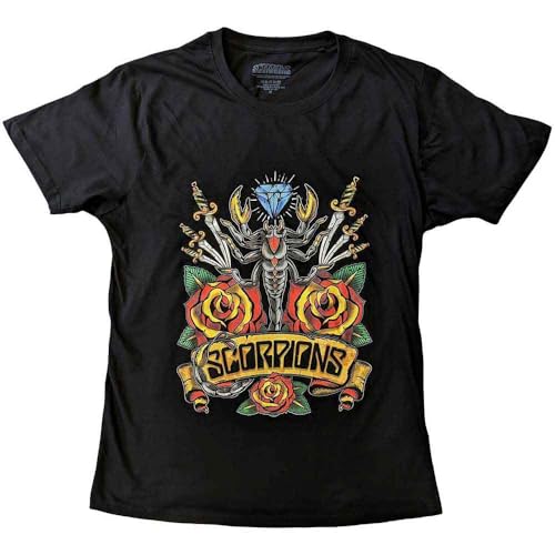Rock Off officially licensed products Scorpions T Shirt Traditional Tattoo Band Logo Nouveau Officiel Homme Noir Size M