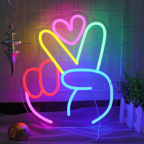 Image of ENUOLI Victory Neon Sign Colorful Neon Signs for Wall LED Yeah Neon Lights Sign for Bedroom Dimmable LED Sign Neon Wall Light for Party Decoration