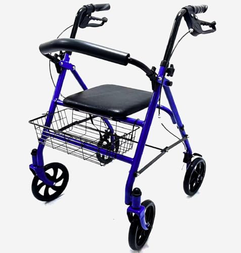 Fenixshop24 – Deambulatore Pieghevole In Acciaio - Con Cestino - Sedile Imbottito E 4 Ruote - Leggero