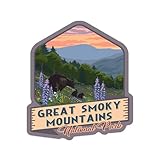 Lantern Press Sticker Great Smoky Mountains National Park, Tennessee, Bear and Spring Flowers, Die Cut Vinyl, (Waterproof Decal for Cars, Water Bottles, Laptops, Coolers), Small