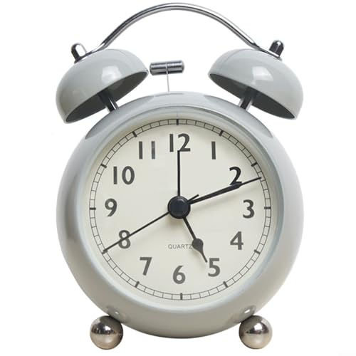 Reloj despertador de metal con doble campana extra fuerte con retroiluminación para una cómoda decoración de dormitorio (gris)