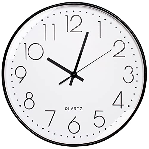 Wanduhr, Modern Quartz Lautlos Wanduhr Schleichende Sekunde ohne Ticken 12 Zoll 30cm wanduhren für Wohnzimmer, Zimmer, Büro Dekor (Schwarz) Cover