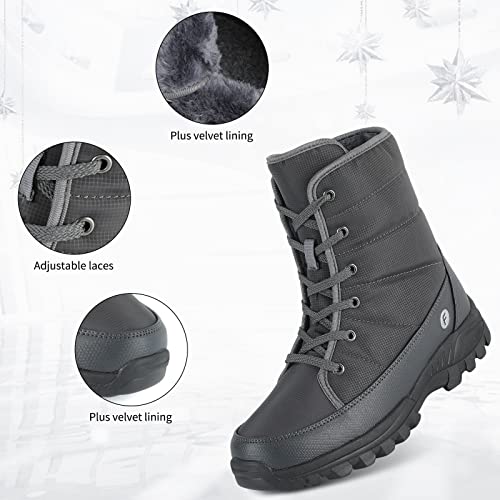 Fastardm Men's Lace-Up Warm And Waterproof Winter Snow Boots And Non-Slip Trekking Warm Waterproof Boots(Grey-6) #TOP1
