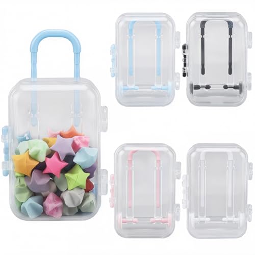 SOFPLATE 4Pcs 4 Colors Small Plastic Suitcase Candy Box Eyelash Organizer Case Colorful Handle Mini Tiny Empty Luggage Trolley Bag Storage Holder for Eyelashes Candy Makeup False Lash Travel Tools
