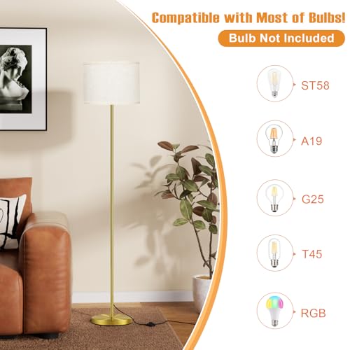 Image of Ambimall 60'' Modern Floor Lamp with Shade, Tall Lamps for Living Room, Bedroom, Office, Dining Room, Beige Shade with Brushed Gold Pole(Without Bulb)