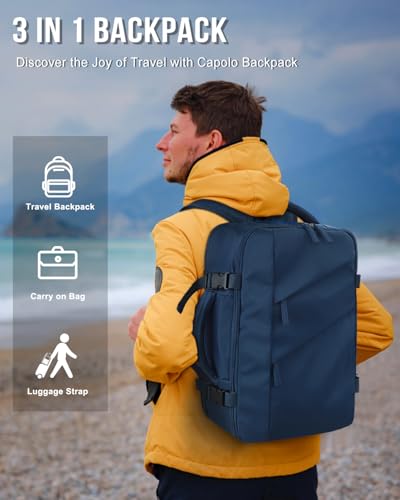 Capolo Travel Backpack for Women Men Waterproof Laptop Backpack Flight Approved Carry On Backpack Overnight Weekender Bag College Bookbag for Business, Work, Traveling Fits 15.6 \'\' Laptop,Navy Blue