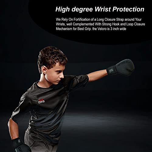 Rex Boxing Training Gloves Boxing Punching Gloves For Kids & Adult Pu Leather | Matte Black Glove For Sparring Kickboxing, Fighting (Matte Black, 12Oz) #TOP4