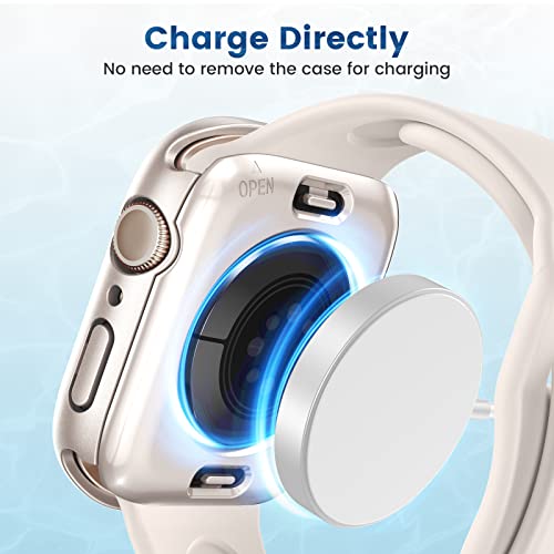 HWeggo [2 in 1] Waterproof Case for Apple Watch Series 9/8/7 Screen Protector 45mm,360 Protective PC Cover with Tempered Glass,Front & Back Bumper (Starlight) - Image 7