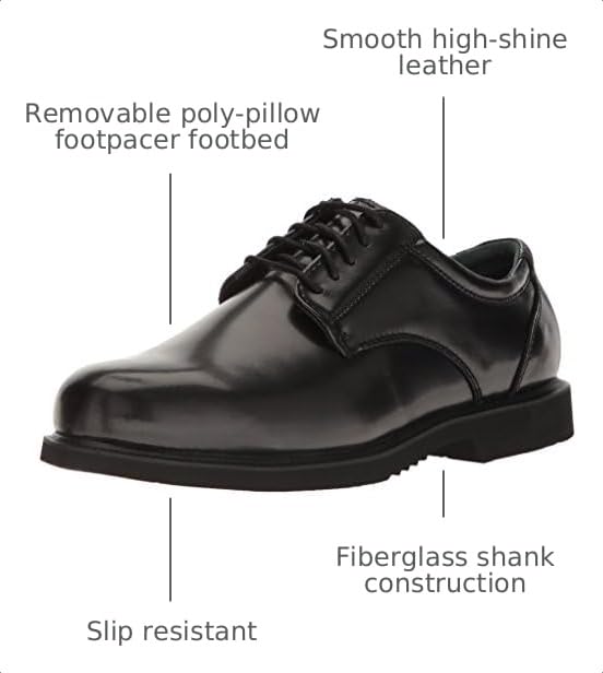 Image of Thorogood Uniform Classics Oxford Dress Shoes for Men Featuring High-Shine Leather, Removable EVA Comfort Insole, and Slip-Resistant Blown Rubber Outsole
