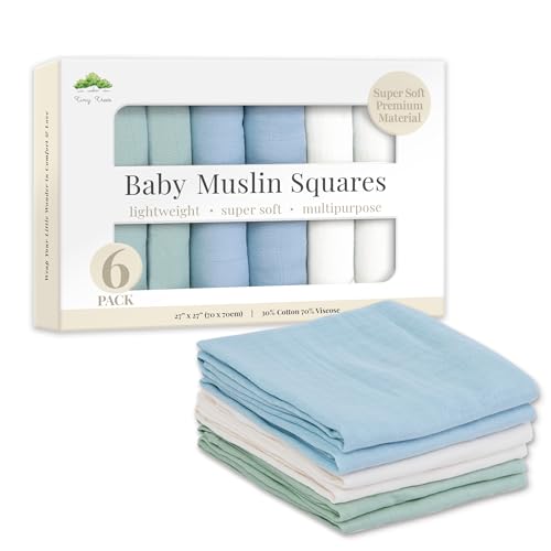 Tiny Trees® Baby Muslin Cloths 6 Pack 70x70cm | Bamboo Cotton Baby Muslin Squares | Muslin Blanket Baby | Newborn & Baby Essentials Gift Set | Soft Absorbent Swaddle Muslins