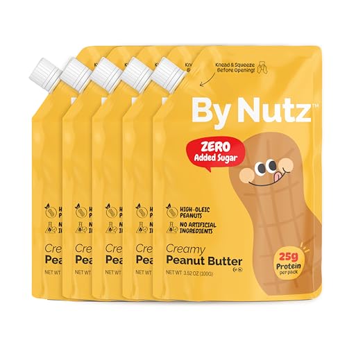Image of By Nutz No Added Sugar Peanut Butter Packs,High Oleic,High Protein,Diabetes Friendly,Non-GMO (5 x 100g, 1 Box)