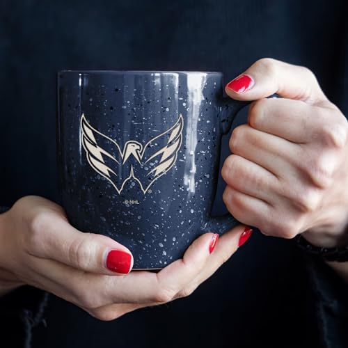 Image of Rico Industries NHL Hockey Washington Capitals Navy Personalized 16 oz Team Color Laser Engraved Speckled Ceramic Coffee Mug