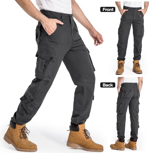 Men's BDU Casual Military Pants, Tactical Wild Army Combat ACU Rip Stop Camo Cargo Work Pants Trousers with 8 Pockets #7533 Dark Grey 38