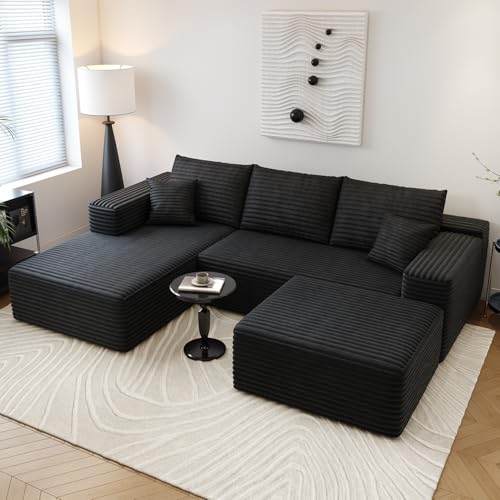Image of Settab 95 inch Boneless Couch Modular Sectional Sofa with Ottoman，U Shape Lounge Cloud Couch,Flexible Module Combination for Living Room, No Assembly