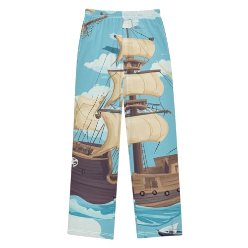 ZZXXB Pirate Ship Pattern Boys Long Pants Soft Trousers Elastic Waist Kids Lounge Bottoms with Pockets S-XL