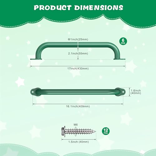 SELEWARE 6-Pack 17-Inch Green Metal Playground Safety Handles – Heavy-Duty, Non-Slip Kids’ Grab Bars for Indoor/Outdoor Playsets, Swing Sets, Playhouses, Treehouses, Jungle Gyms & Climbing Frames by SELEWARE - Image 7