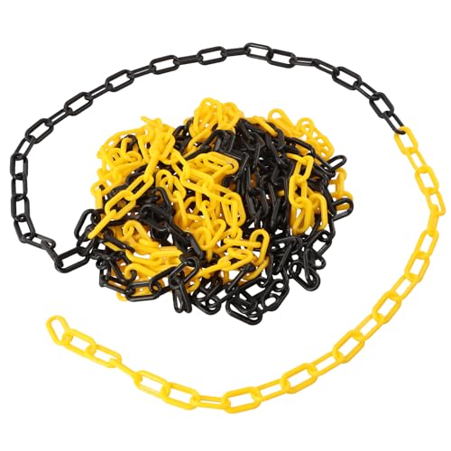Wisebom Chaîne de Barrière en Plastique 10mx6mm, Chaîne d'avertissement Bicolore Haute Visibilité, Chaînes de Barrière de Sécurité pour Contrôle de Foule Place de Parking (Noir Jaune)