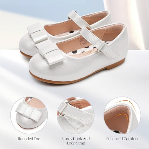 Stelle Girls Dress Shoes Toddler Mary Jane Shoes Flat with Bow for Toddler/Little Kids(GMJ009-Light Silver,7MT) — view 3