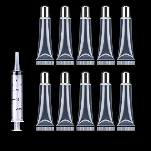50Pcs Lip Gloss Tubes, 15ml Lip Gloss Containers Empty, Refillable Soft Cosmetic Squeeze Tubes for DIY Lip Gloss Balm Cosmetic with Free Syringe (Silver Cap)