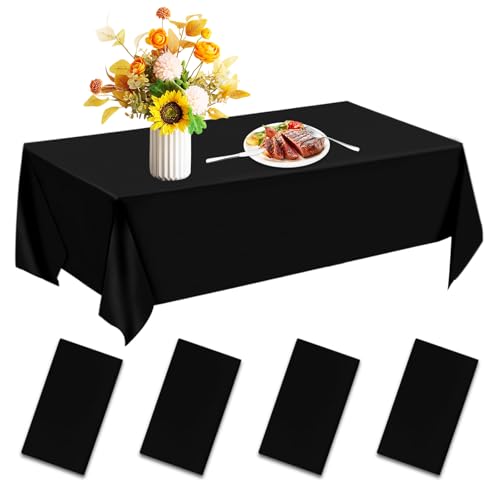 Yunyige Nappe Noire Jetable,Nappe Noir,137 x 274cm Nappes Noire Rectangulaire,4 Pièces Nappes Jetable Effet Tissu pour Fête Pique-Nique Barbecue Anniversaire...