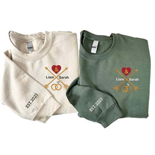 Pamaheart Custom Embroidered Couple Sweatshirts, Matching Hoodies for Him & Her, Custom Name Embroidery, Unisex-Adults, Valentine's Day & Birthday Gifts