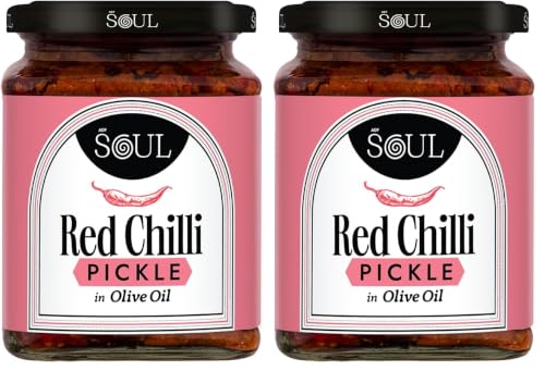 Image of ADF Soul Spicy red chilli pickle made in 100% Olive Oil | Hot, hearty and handcrafted | 265g (Pack of 2)