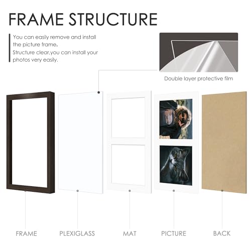 Image of DUENPY 8x10 Double Picture Frame For Displaying Double 4x6 Picture Frame for Wall Mounting or Tabletop, Walnut.