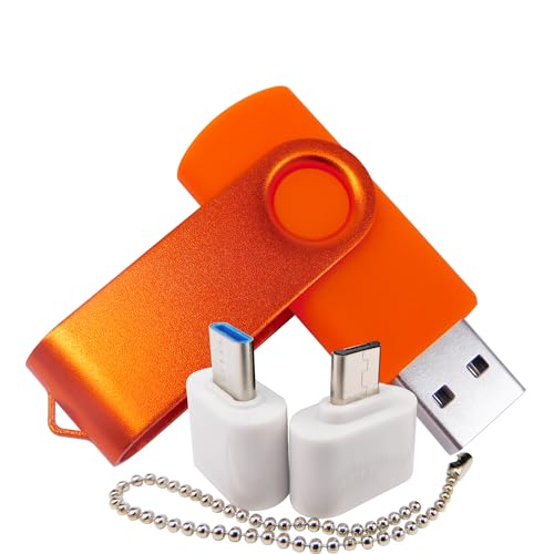 Memoria flash USB de 2 GB con 1 OTG (micro USB) y 1 adaptador tipo C (USB-C) para teléfono móvil (naranja)